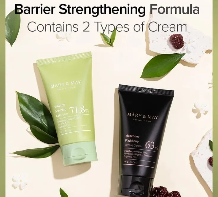 مجموعة كريمات ماري آند ماي المزدوجة (جيل سيكا المهدئ + كريم التوت الأسود والأيديبيون) - Authentic Korean Skincare in Egypt