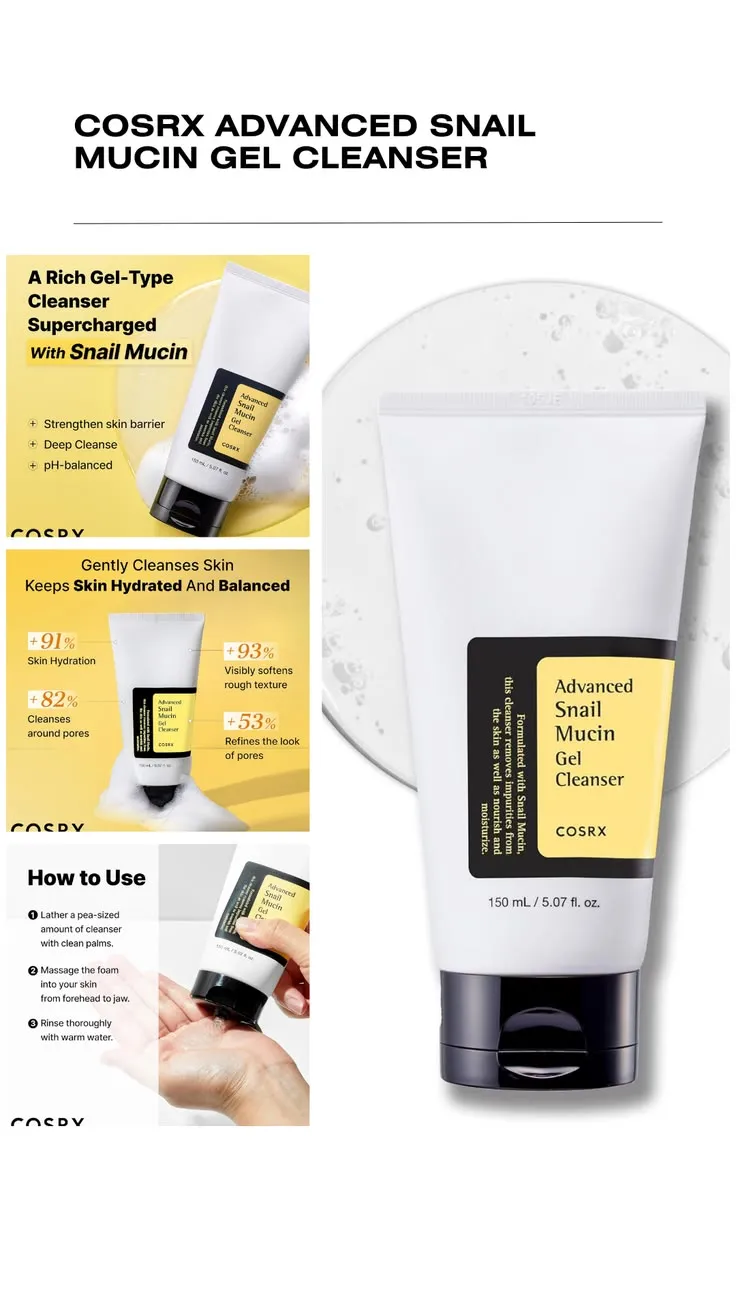 COSRX Advanced Snail Mucin Gel Cleanser 150ML Thumbnail 3 - Cosmetics